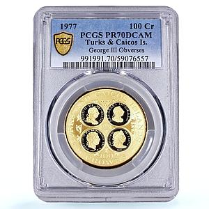 Turks and Caicos Islands 100 crowns George III KM-22 PR 70 PCGS gold coin 1977