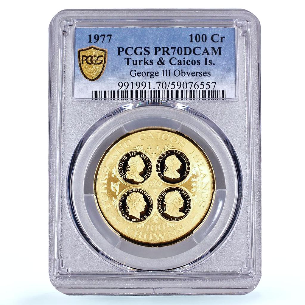 Turks and Caicos Islands 100 crowns George III KM-22 PR 70 PCGS gold coin 1977