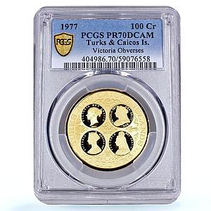 Turks and Caicos Islands 100 crowns Victoria KM-17 PR 70 PCGS gold coin 1977