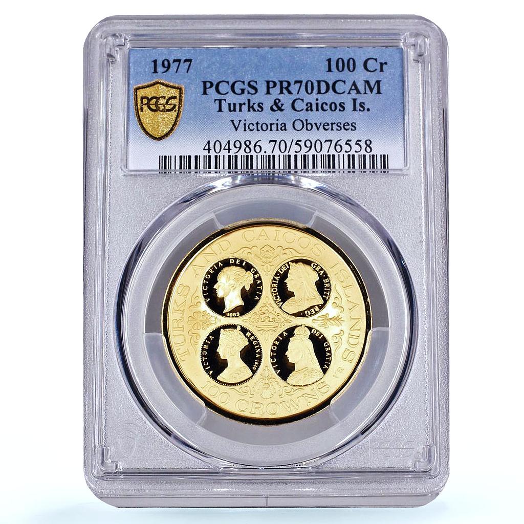 Turks and Caicos Islands 100 crowns Victoria KM-17 PR 70 PCGS gold coin 1977