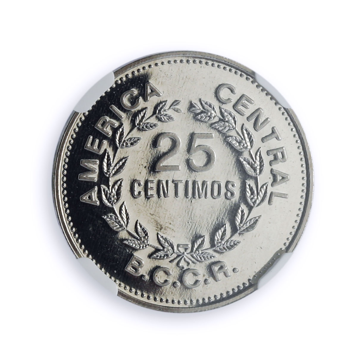 Costa Rica 25 centimos Republic Coinage BCCR Large Date PF 69 NGC CuNi coin 1976