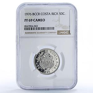 Costa Rica 50 centimos Republic Coinage BCCR Large 50 PF 69 NGC CuNi coin 1976