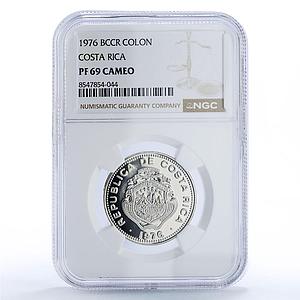 Costa Rica 1 colon Republic Coinage BCCR PF 69 NGC CuNi coin 1976