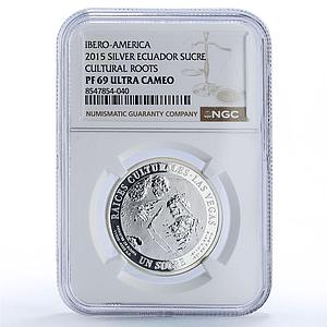 Ecuador 1 sucre Amantes de Sumpa Roots Ibero-American PF 69 NGC silver coin 2015
