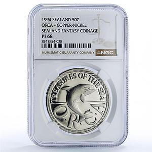 Sealand 50 cents Orca Whale Sea Treasures Fantasy X#8.1 PF68 NGC CuNi coin 1994