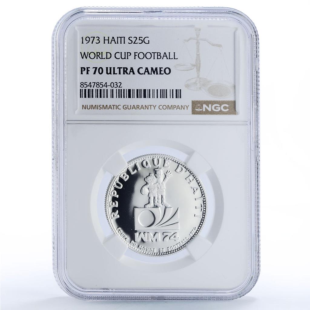 Haiti 25 gourdes Football Soccer World Cup Germany 74 PF70 NGC silver coin 1973