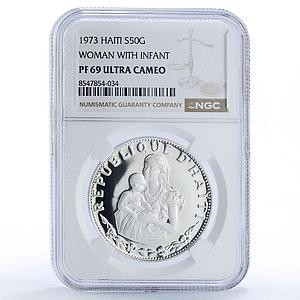 Haiti 50 gourdes Woman and Child PF69 NGC silver coin 1973