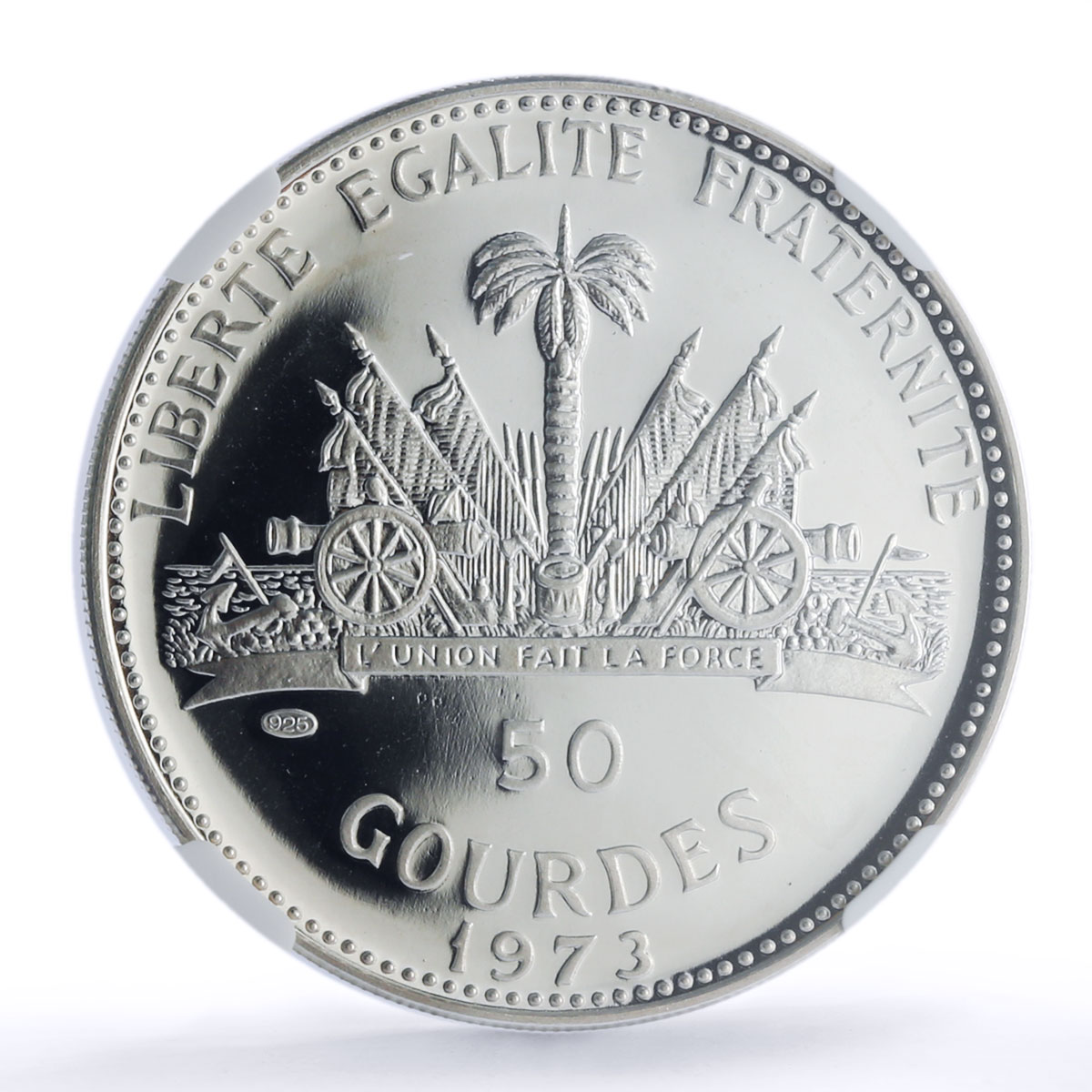 Haiti 50 gourdes Woman on the Beach Fineness Left PF68 NGC silver coin 1973