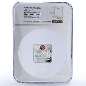 Kyrgyzstan 10 som Ulak Tartysh Horsemans Nomad Games PF 69 NGC silver coin 2018