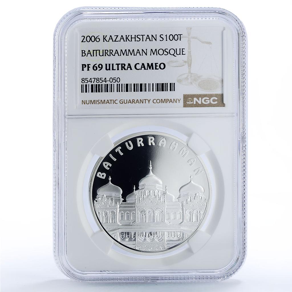 Kazakhstan 100 tenge Baiturrahman Mosque Architecture PF 69 NGC silver coin 2006