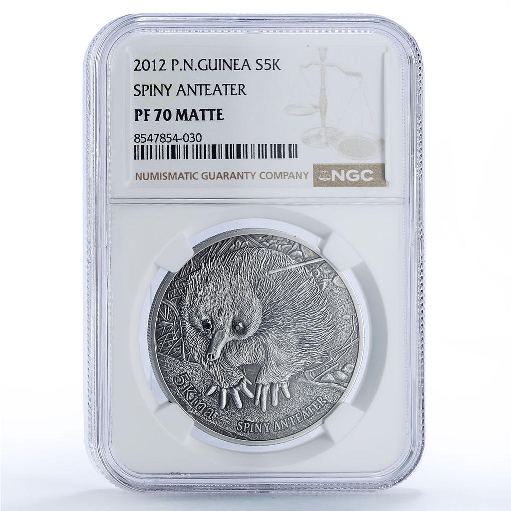 Papua New Guinea 5 kina Spiny Anteater Wildlife Fauna MS70 NGC silver coin 2012
