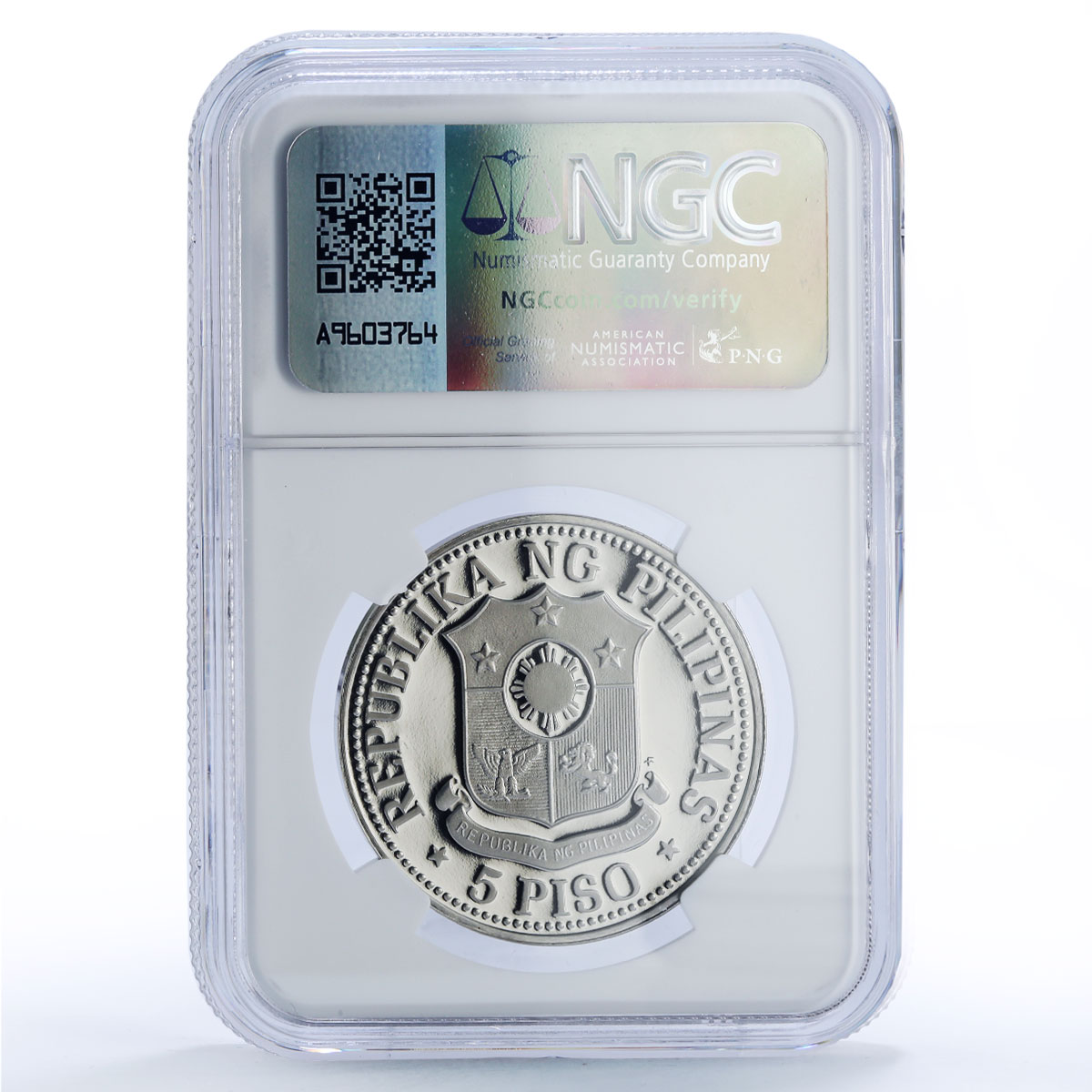 Philippines 5 piso Republic Coinage New Society Marcos PF69 NGC CuNi coin 1975