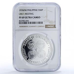 Philippines 50 piso Boards of Governors Meeting IMF PF69 NGC silver coin 1976