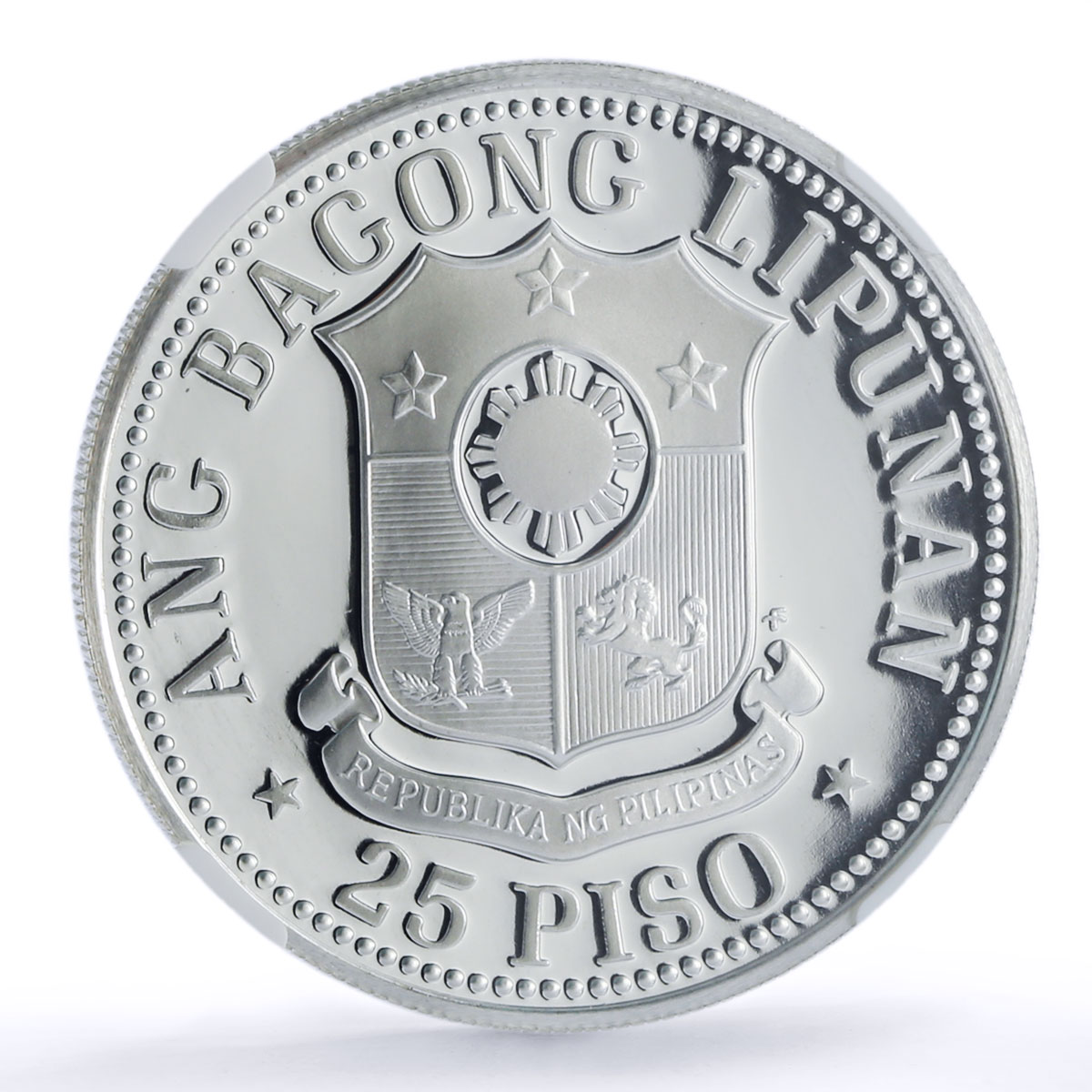 Philippines 25 piso New Society Emilio Aguinaldo PF69 NGC silver coin 1975