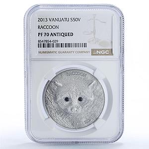 Vanuatu 50 vatu Raccoon Forest Animals Fauna PF70 NGC silver coin 2013