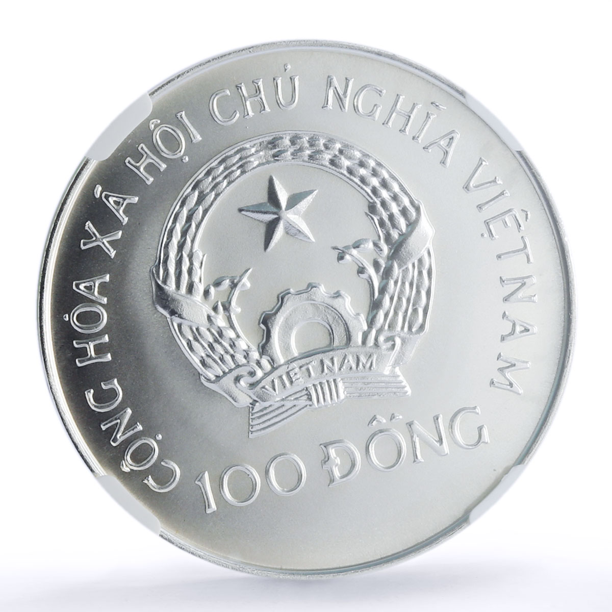 Vietnam 100 dong Dragon Boat Large 100 History Ship MS 70 NGC silver coin 1988
