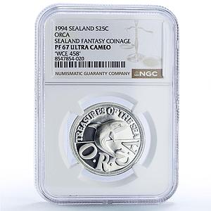 Sealand 25 cents Orca Whale Sea Treasures Fantasy PF68 NGC silver coin 1994