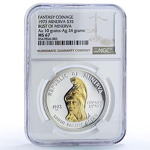 Minerva 35 dollars Helmeted Woman Fantasy X#1 Gilt MS 67 NGC silver coin 1973