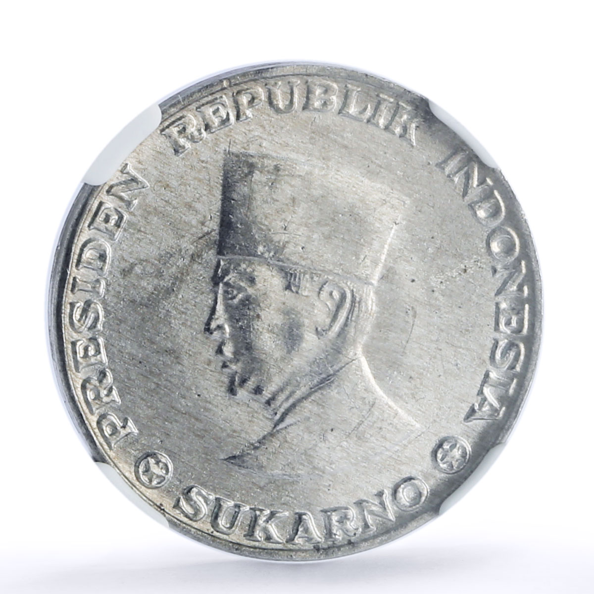 Indonesia 25 sen Riau Coinage Sukarno KM-8 MS 64 NGC aluminum coin 1962
