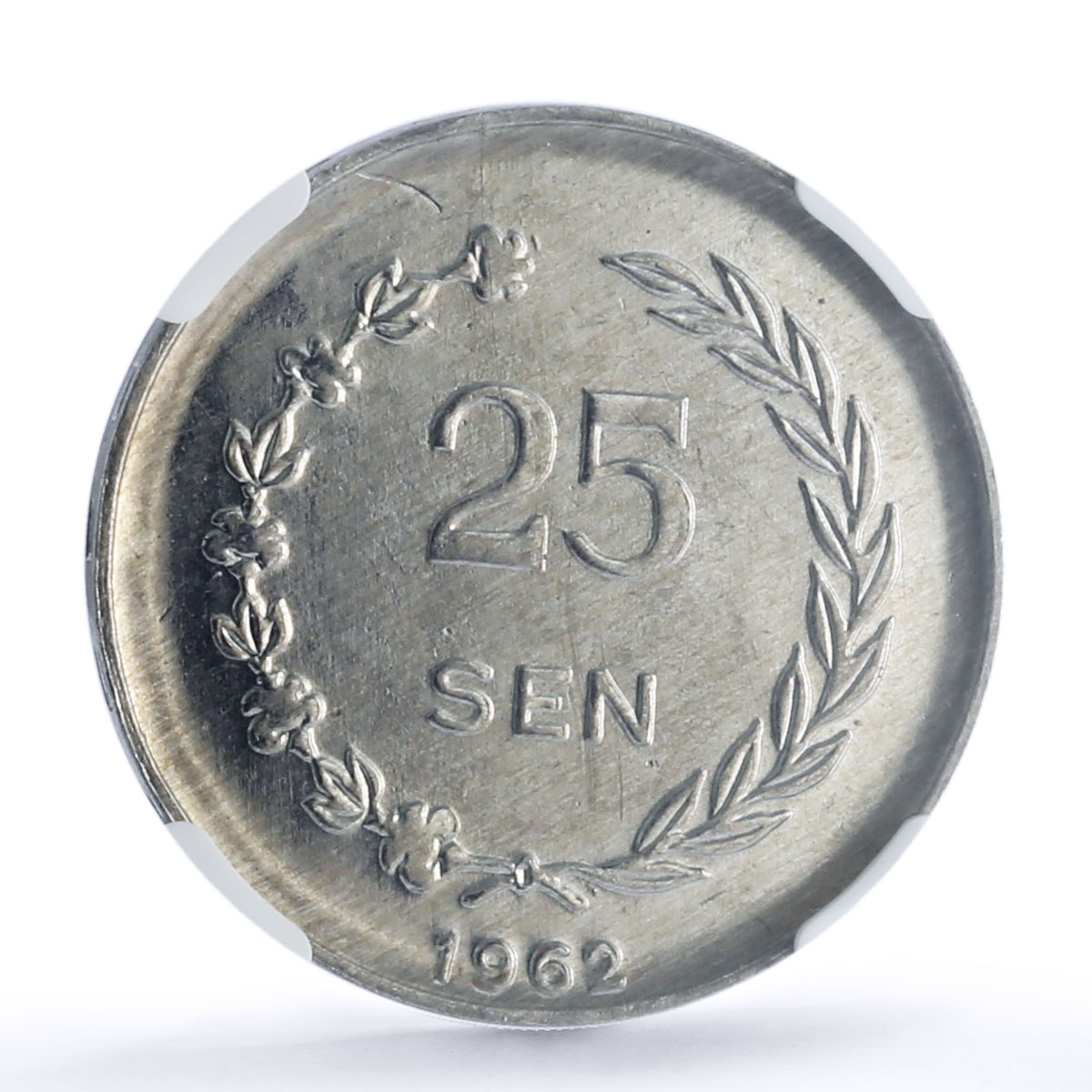 Indonesia 25 sen Riau Coinage Sukarno KM-8 MS 64 NGC aluminum coin 1962