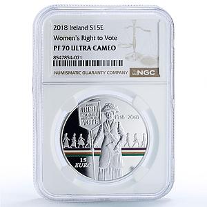 Ireland 15 euro Women Right to Vote History Politics PF 70 NGC silver coin 2018