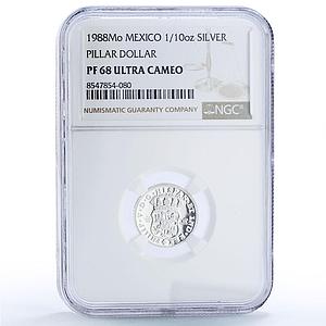 Mexico Pillar Dollar 8 Reales 1732 Restrike 1/10 oz PF 68 NGC silver medal 1988