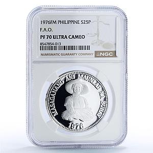 Philippines 25 piso FAO World Food Day Woman PF70 NGC silver coin 1976