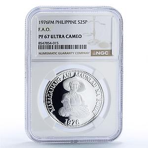 Philippines 25 piso FAO World Food Day Woman PF67 NGC silver coin 1976