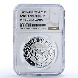 Philippines 25 piso FAO World Food Day Banaue Terraces PF70 NGC silver coin 1977