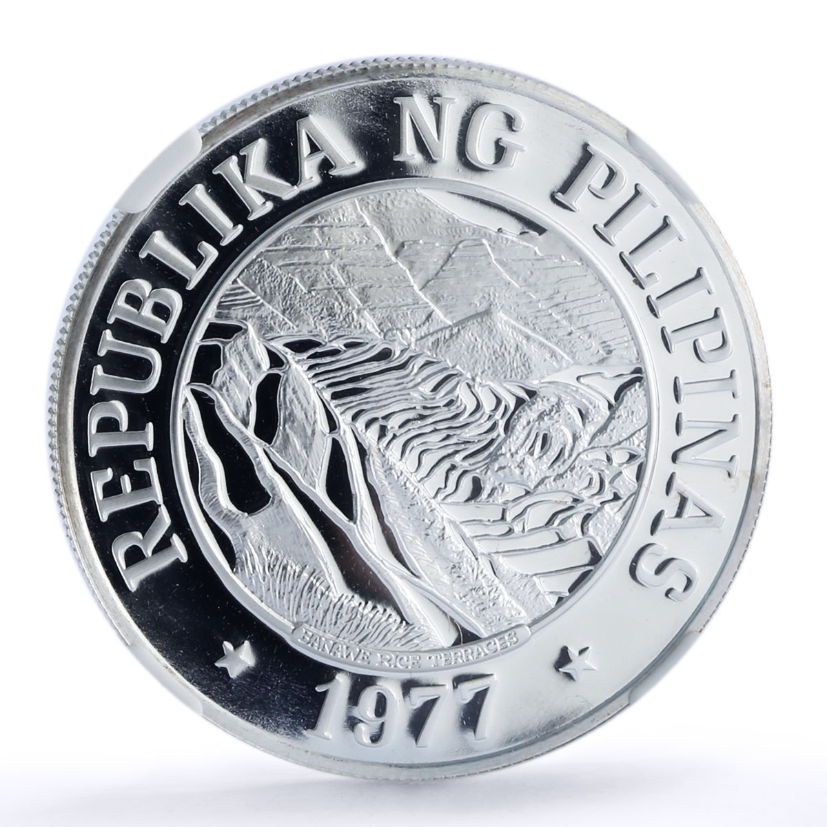 Philippines 25 piso FAO World Food Day Banaue Terraces PF70 NGC silver coin 1977