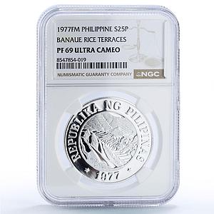 Philippines 25 piso FAO World Food Day Banaue Terraces PF69 NGC silver coin 1977