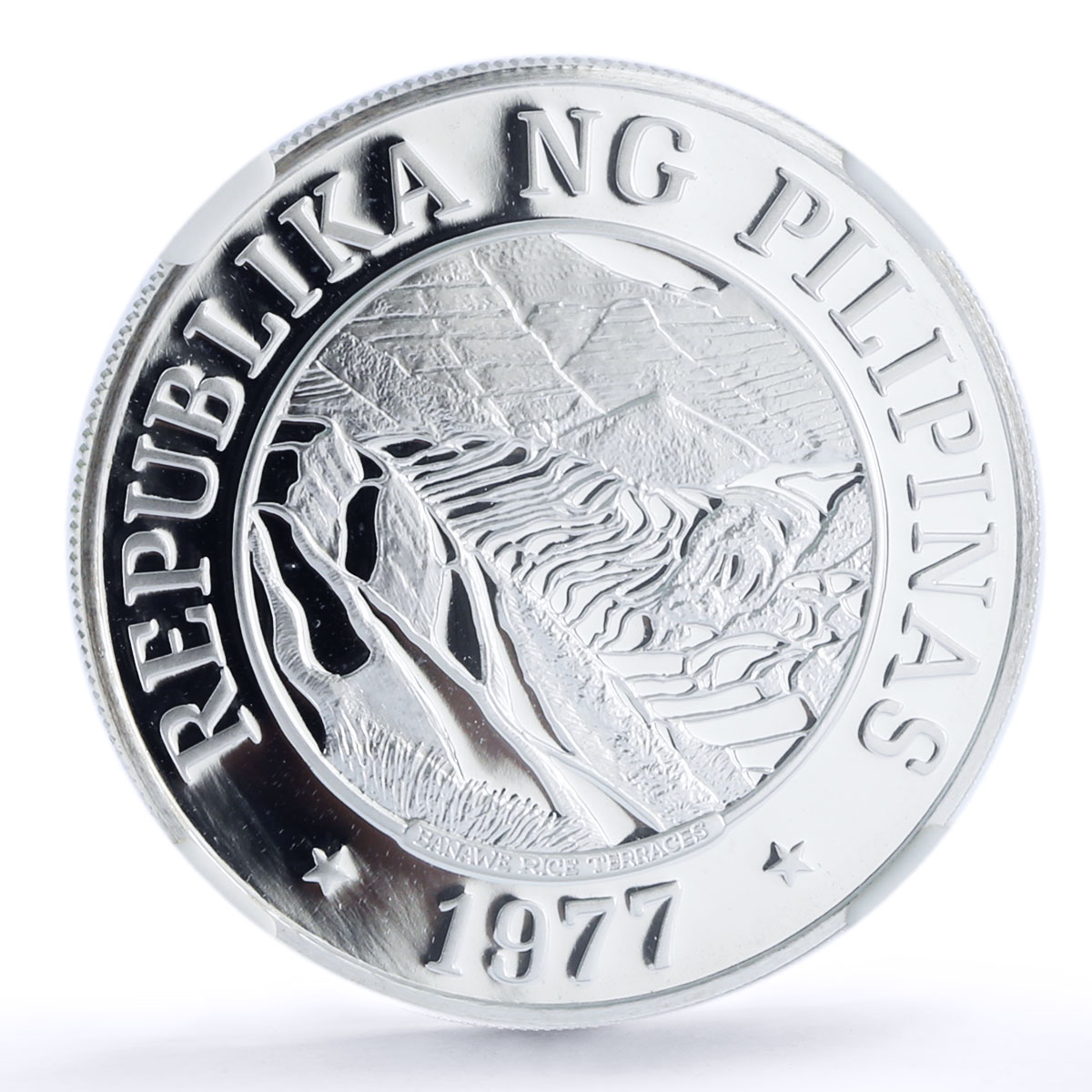 Philippines 25 piso FAO World Food Day Banaue Terraces PF69 NGC silver coin 1977
