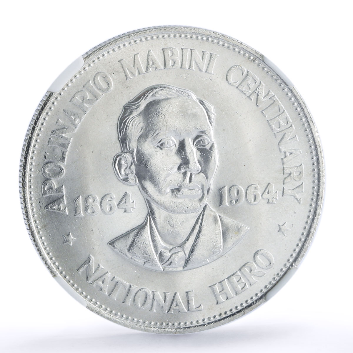Philippines 1 peso Apolinario Mabini History Politics MS 65 NGC silver coin 1964