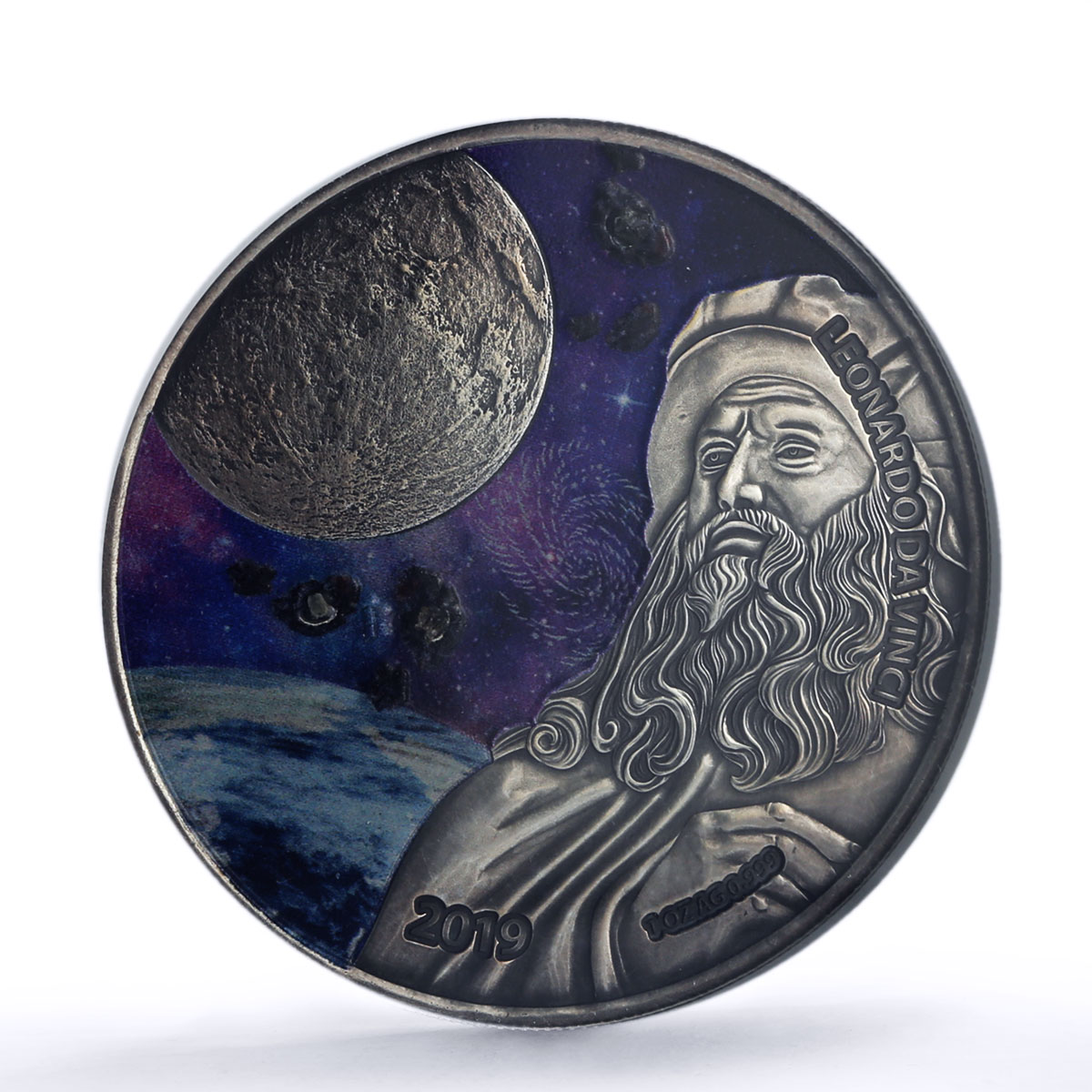 Ghana 5 cedis Da Vinci Meteorite Moon Planets Space MS 70 NGC silver coin 2019