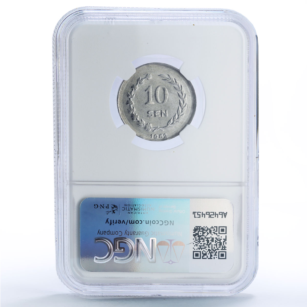 Indonesia 10 sen Riau Coinage Sukarno KM-7 MS 64 NGC aluminum coin 1962