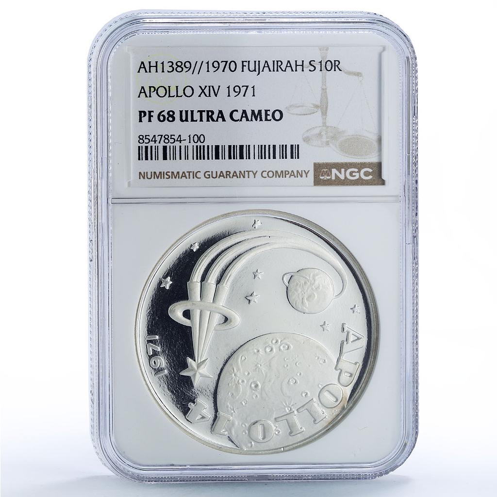 Fujairah 10 riyals Apollo XIV Moon Landing Space PF 68 NGC silver coin 1970