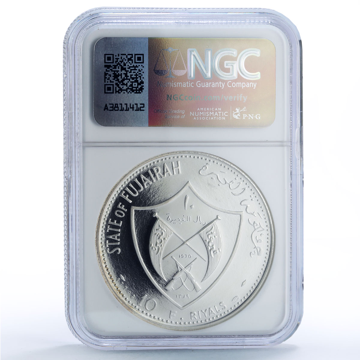 Fujairah 10 riyals Apollo XIV Moon Landing Space PF 68 NGC silver coin 1970