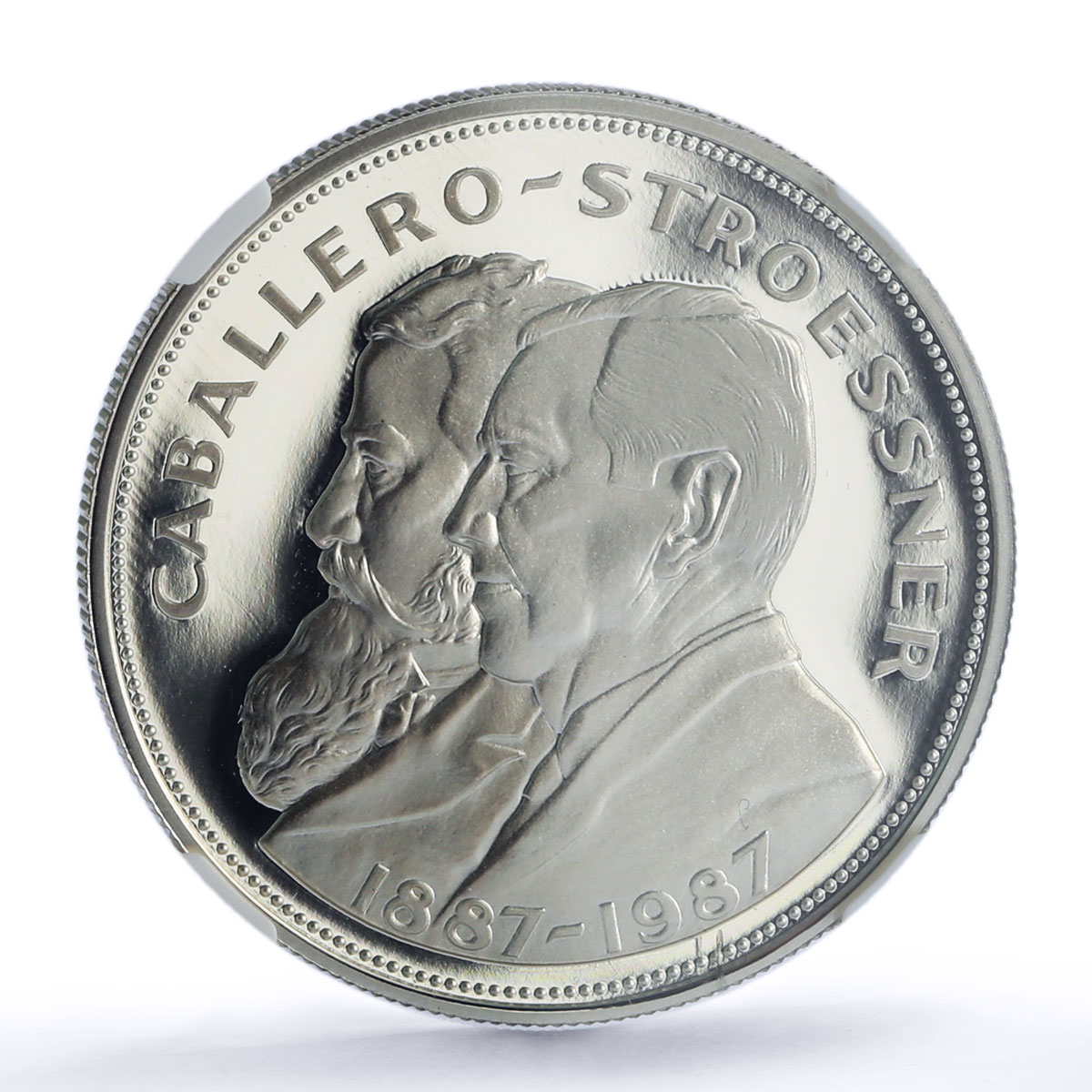 Paraguay 10000 guaranies Caballero Stroessner PF 69 NGC silver coin 1987