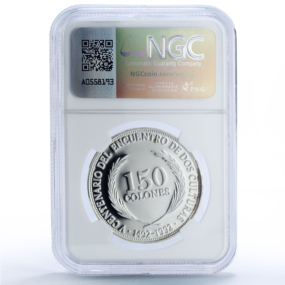 El Salvador 150 colones Discovery of America Ships PF 70 NGC silver coin 1992