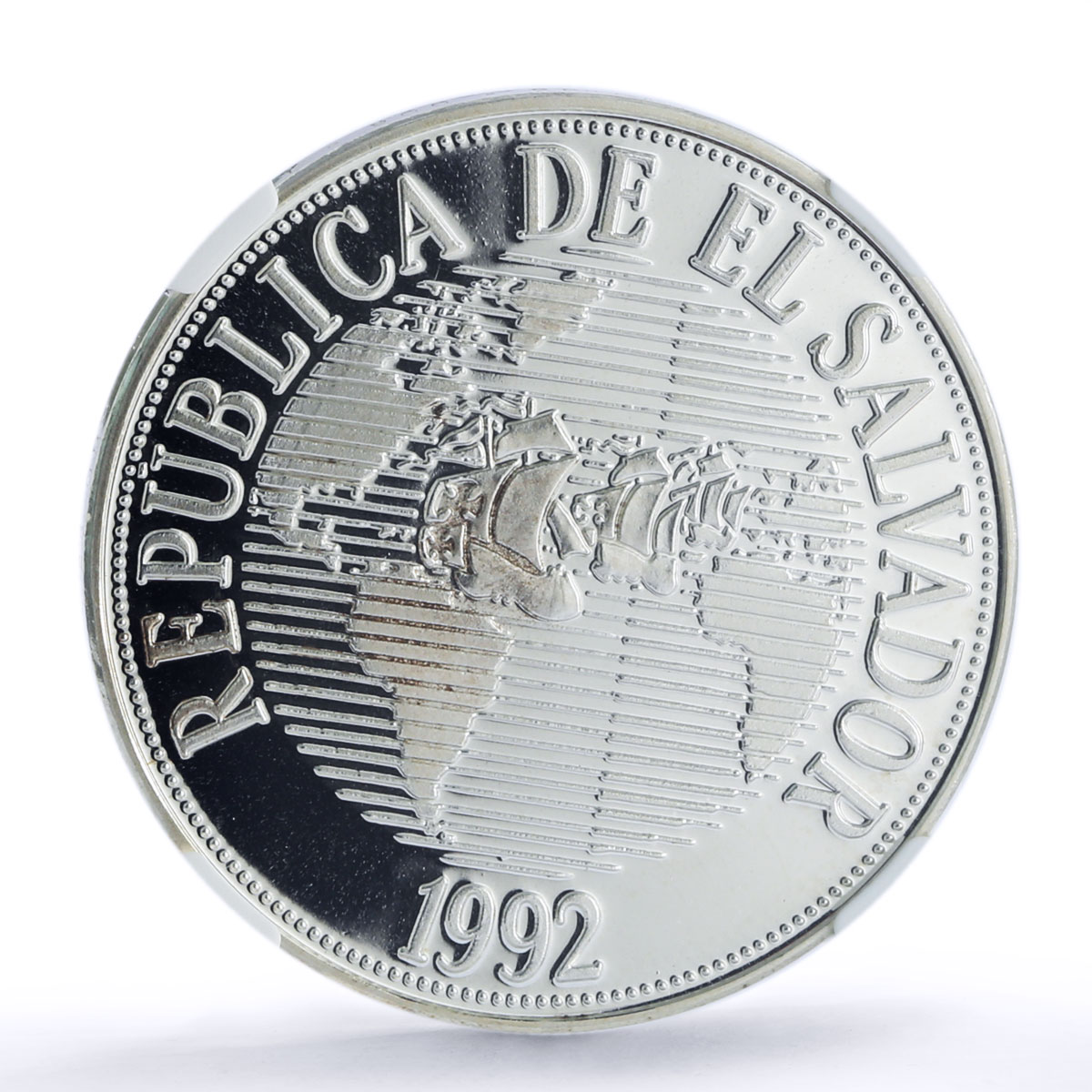 El Salvador 150 colones Discovery of America Ships PF 70 NGC silver coin 1992