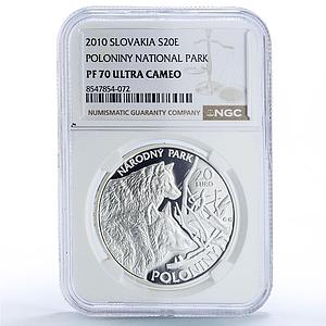 Slovakia 20 euro National Park Poloniny Wolves Fauna PF 70 NGC silver coin 2010