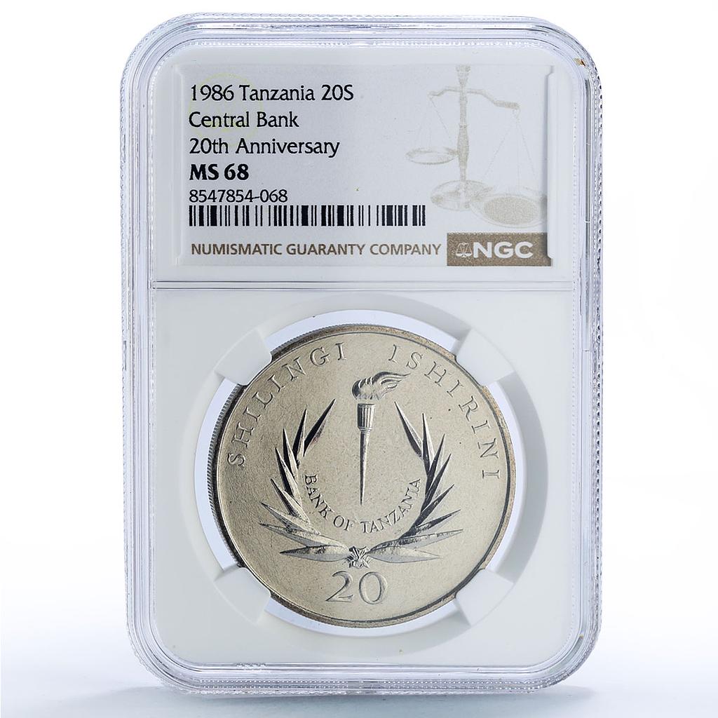 Tanzania 20 shillings Central Bank President Mwinyi MS 68 NGC CuNi coin 1986
