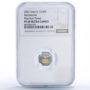 Ivory Coast 100 francs Reichskrone Imperial Crown Gilt PF 69 NGC gold coin 2021