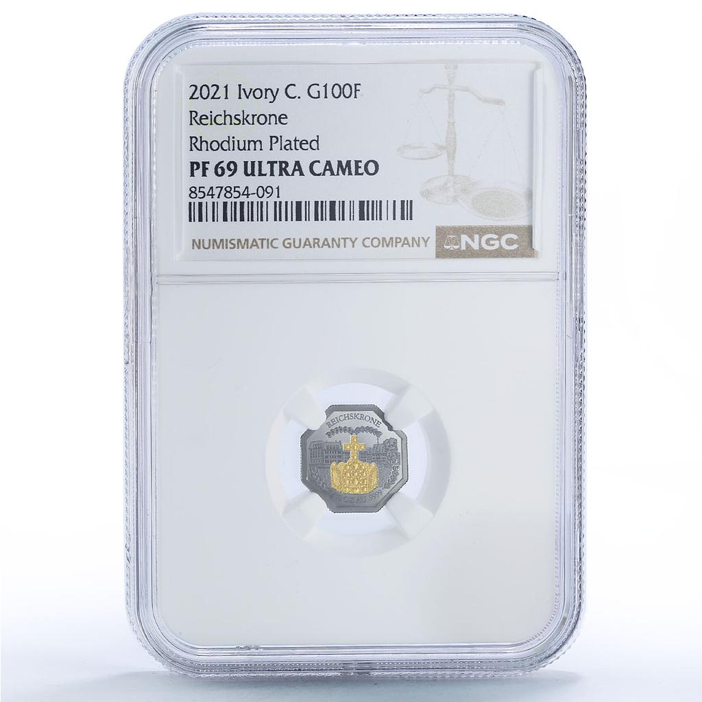 Ivory Coast 100 francs Reichskrone Imperial Crown Gilt PF 69 NGC gold coin 2021