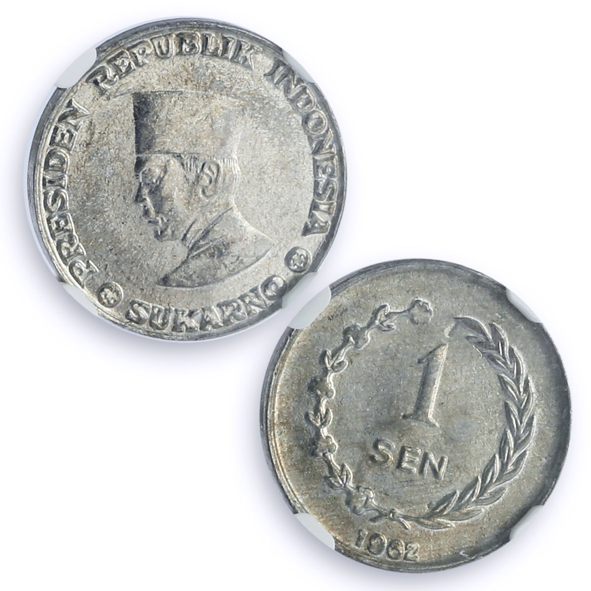 Indonesia 1 sen Riau Coinage Sukarno KM-5 MS 64 NGC aluminum coin 1962