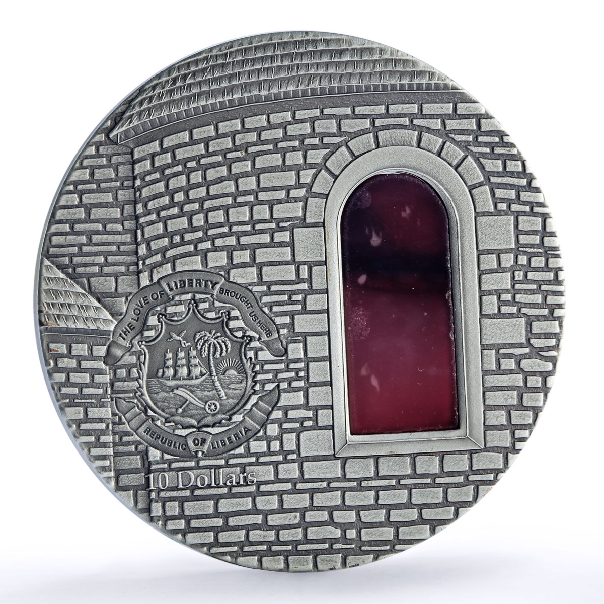 Liberia 10 dollars Tiffany Art II Masterpieces Castle Fortress silver coin 2005