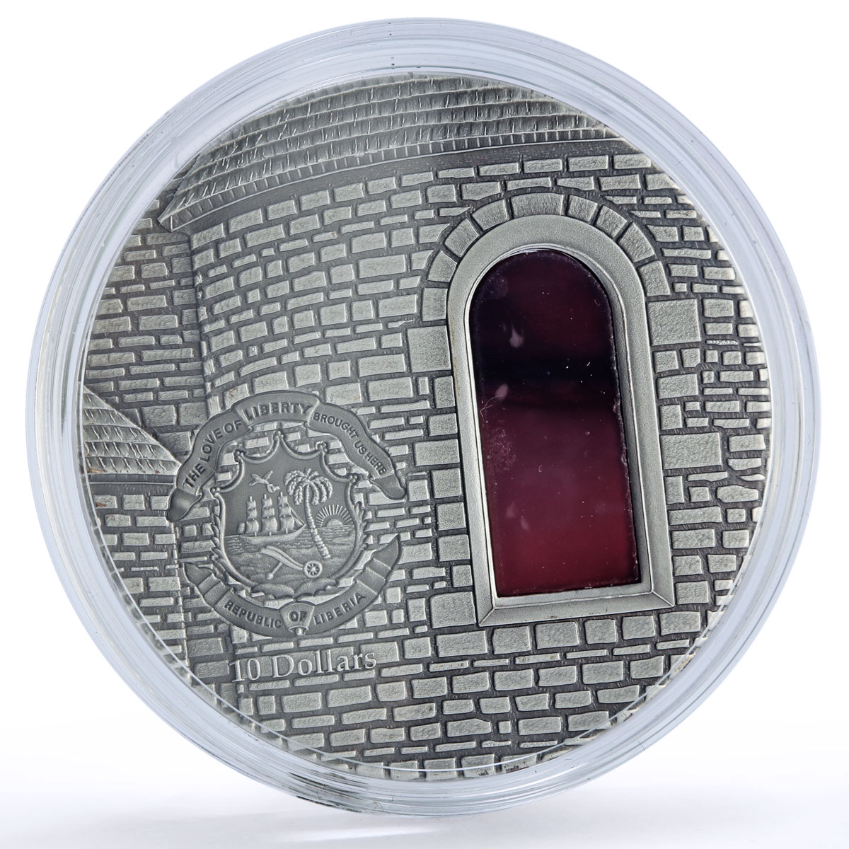 Liberia 10 dollars Tiffany Art II Masterpieces Castle Fortress silver coin 2005