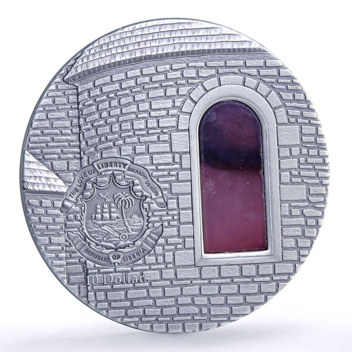 Liberia 10 dollars Tiffany Art II Masterpieces Castle Fortress silver coin 2005