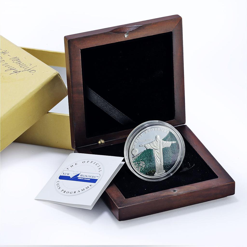 Mongolia 500 togrog Christ Redeemer Brazil New Wonders proof silver coin 2008