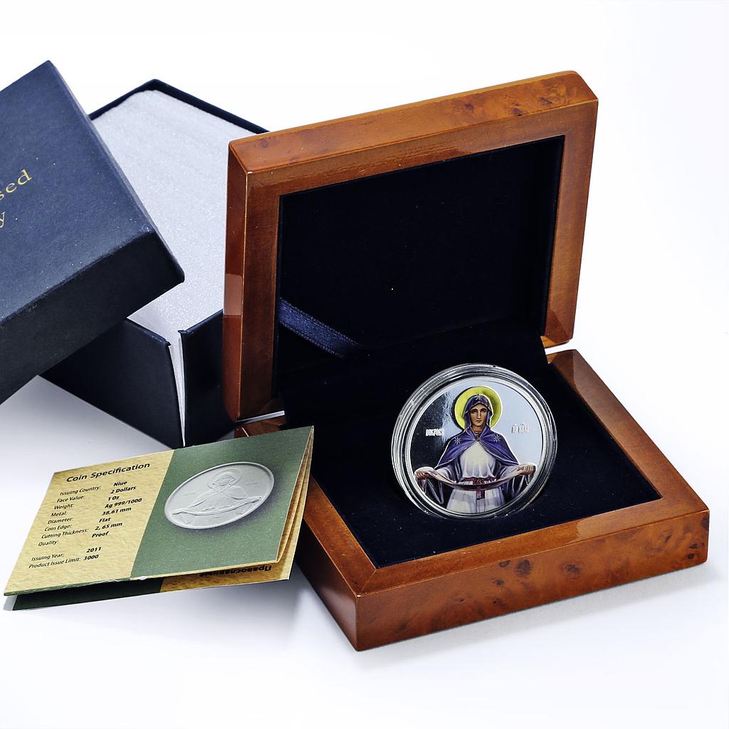 Niue 2 dollars Virgin Mary Orthodox Shrines Religion Art proof silver coin 2011